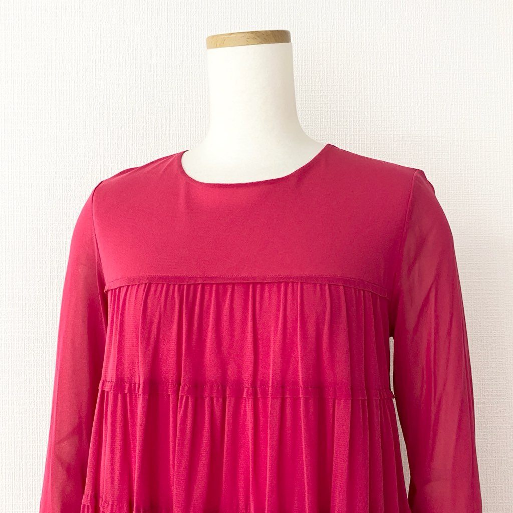 50e24 VIVIENNE TAM ヴィヴィアンタム パワーネット ティアードワンピース チュニックワンピース サイズ38 ピンク ポリエステル100% レディース