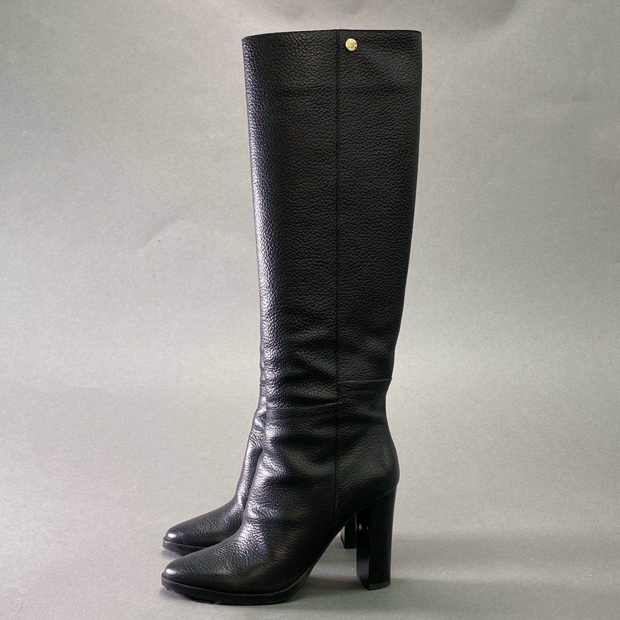 2f23 《美品》 JIMMY CHOO ジミーチュウ 本革 レザーロングブーツ 35 ブラック Leather シューズ イタリア製 女性靴