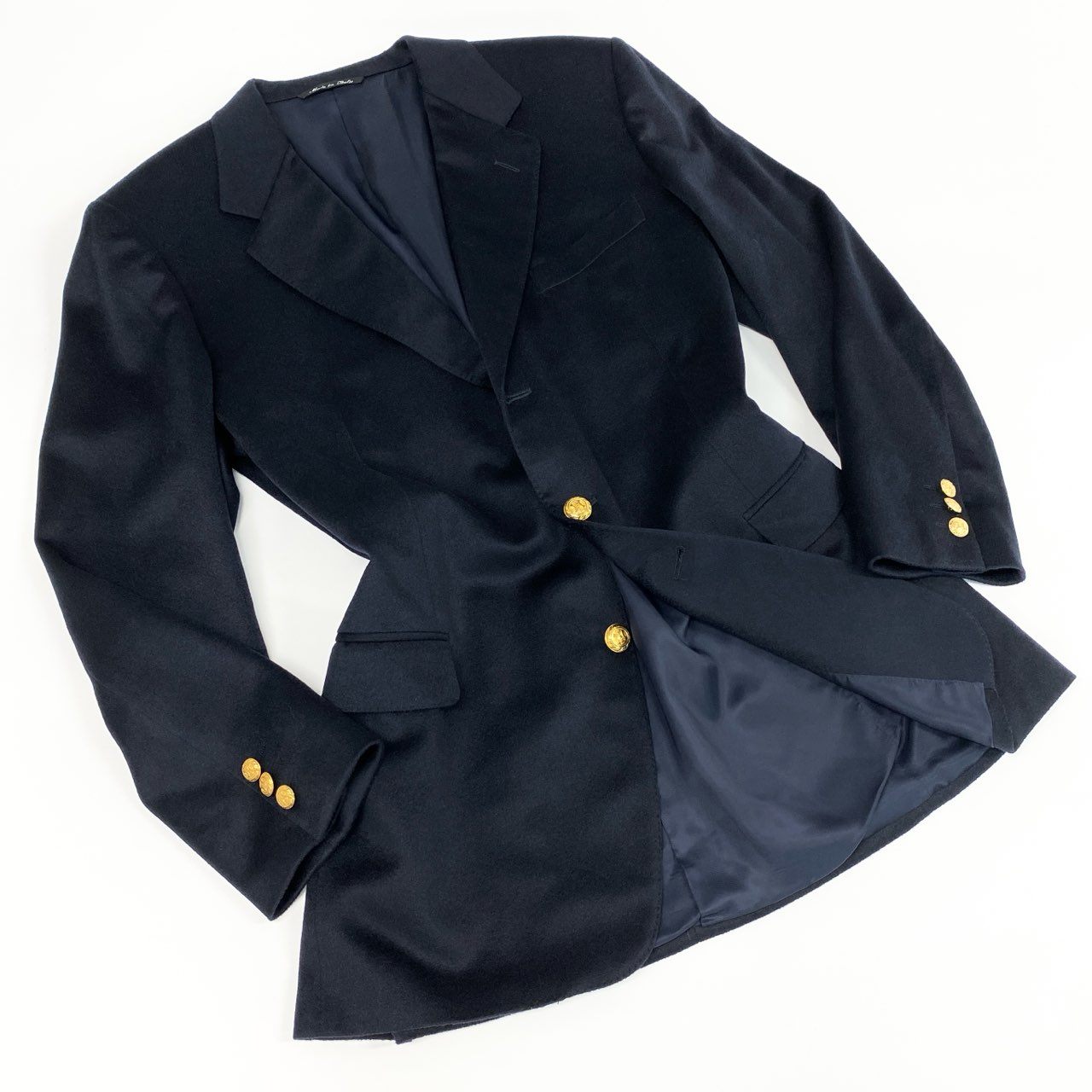 28f14 《美品》 CELINE HOMME セリーヌ オム マカダム金ボタン ヴィンテージ カシミヤ100% ブレザー 52 ネイビー テーラード スーツ イタリア製