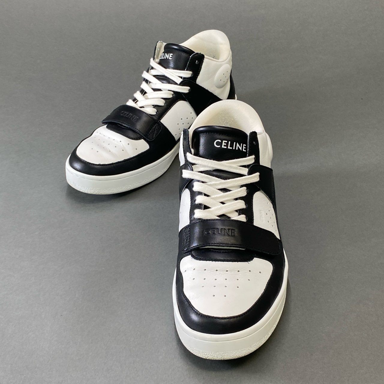 《美品》 CELINE セリーヌ CT-02 トレイナー ミッドトップスニーカー 41 ホワイト ブラック レザー シューズ 箱付き