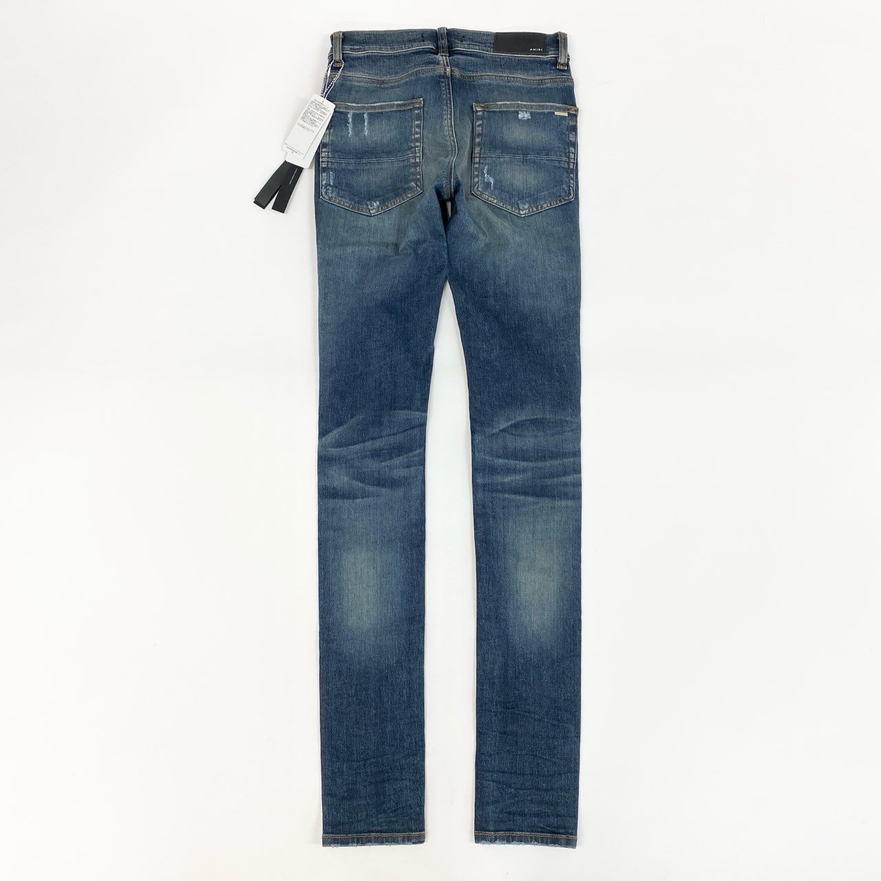 19g28《未使用》タグ付 AMIRI アミリ 蛇腹ダメージ加工 スキニーデニムパンツ ジーンズ ボトムス クラッシュ加工 SR1PXMD001SAMDSI 28 インディゴブルー コットン メンズ