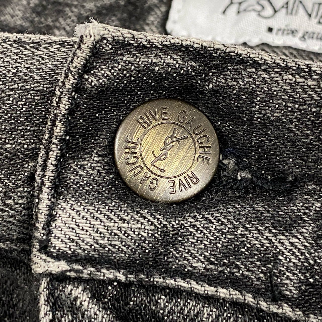 13f12 Yves SAINT LAURENT rive gauche イヴサンローラン リブゴーシュ YSLデカロゴ ブラックデニム ジーパン 5ポケット サイズ48 グレー系 コットン100 メンズ イタリア製