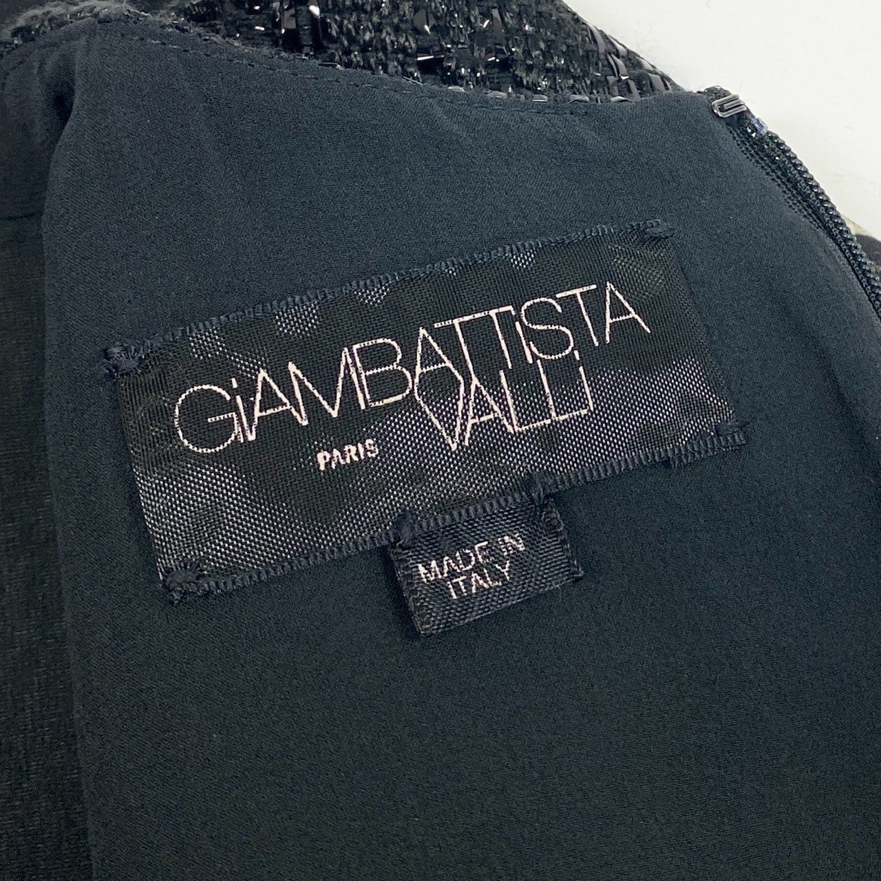 61g23 Giambattista Valli ジャンバティスタ ヴァリ イタリア製 レオパード柄 ツイード切替 ノースリーブワンピース ドレス 40 ブラック ベージュ系 レディース