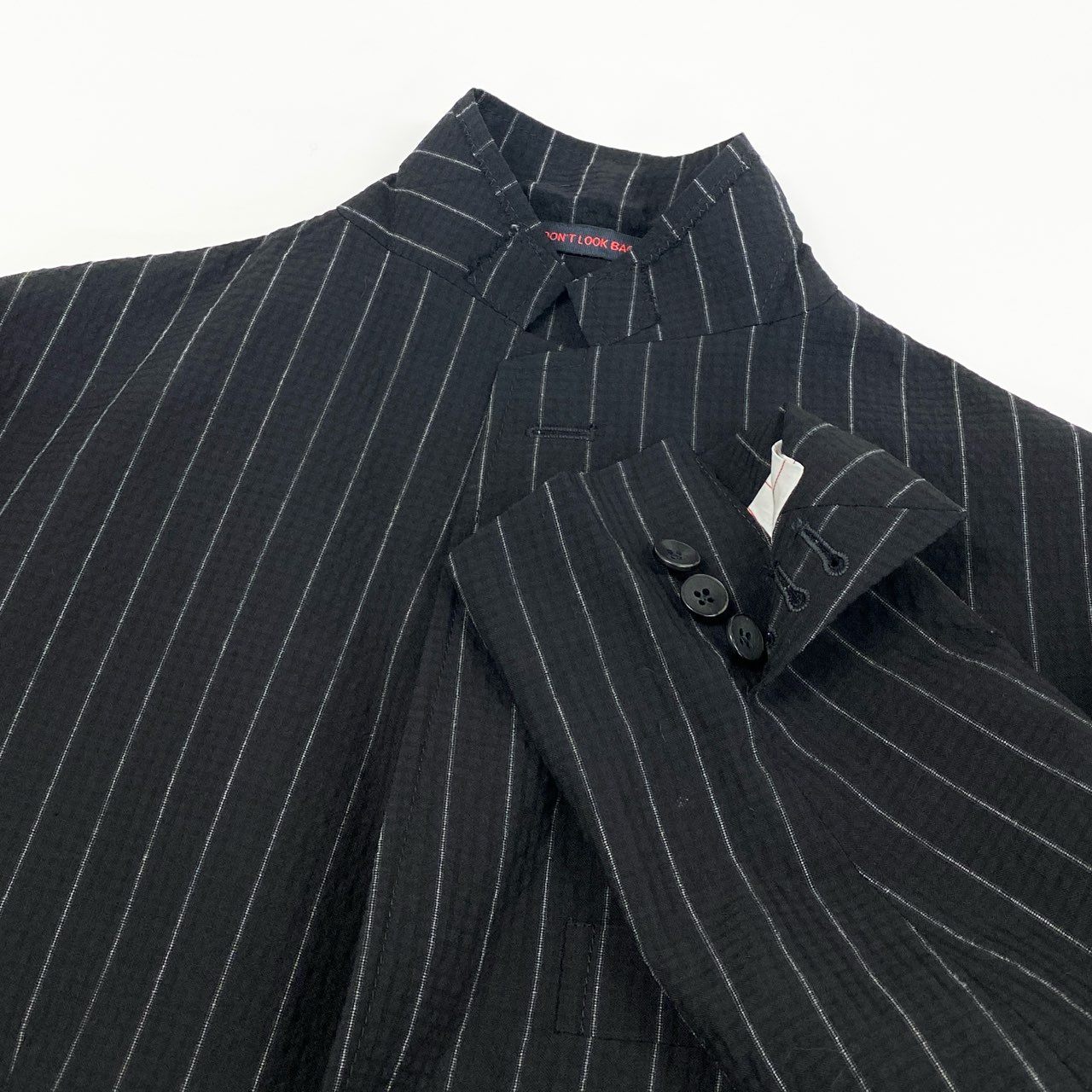 55f5 《美品》 THE GIGI ザ ジジ ストレッチ シアサッカーストライプ セットアップスーツ テーラードジャケット ブレザー スラックス トラウザーパンツ イタリア製 M217 44 ブラック