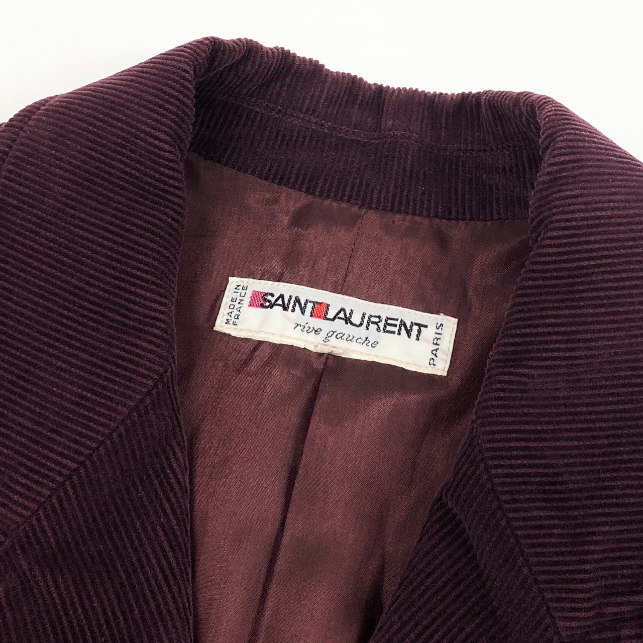 46e9 【フランス製】SAINT LAURENT サンローラン リヴゴージュ ヴィンテージ ダブルジャケット サイズ36 ボルドー コーデュロイ レディース 女性用 フランスヴィンテージ