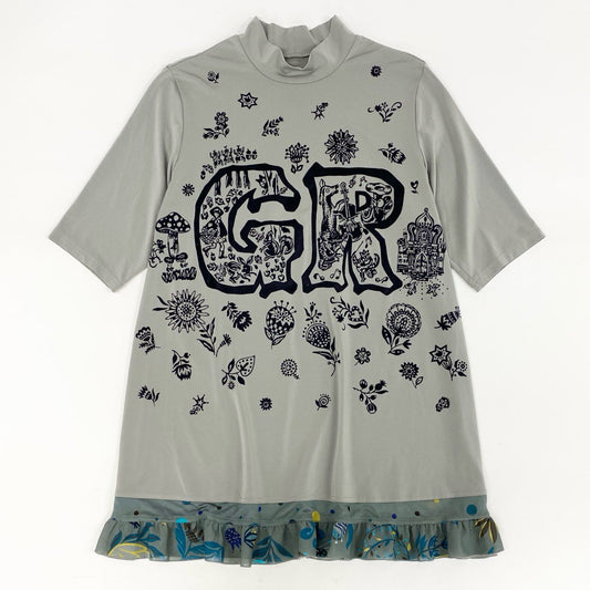 71i3 TOKUKO 1er Vol トクコプルミエヴォル 日本製 ハイネック 半袖チュニック トップス  総柄刺繍 9 Mサイズ ライトグレー レディースo07t