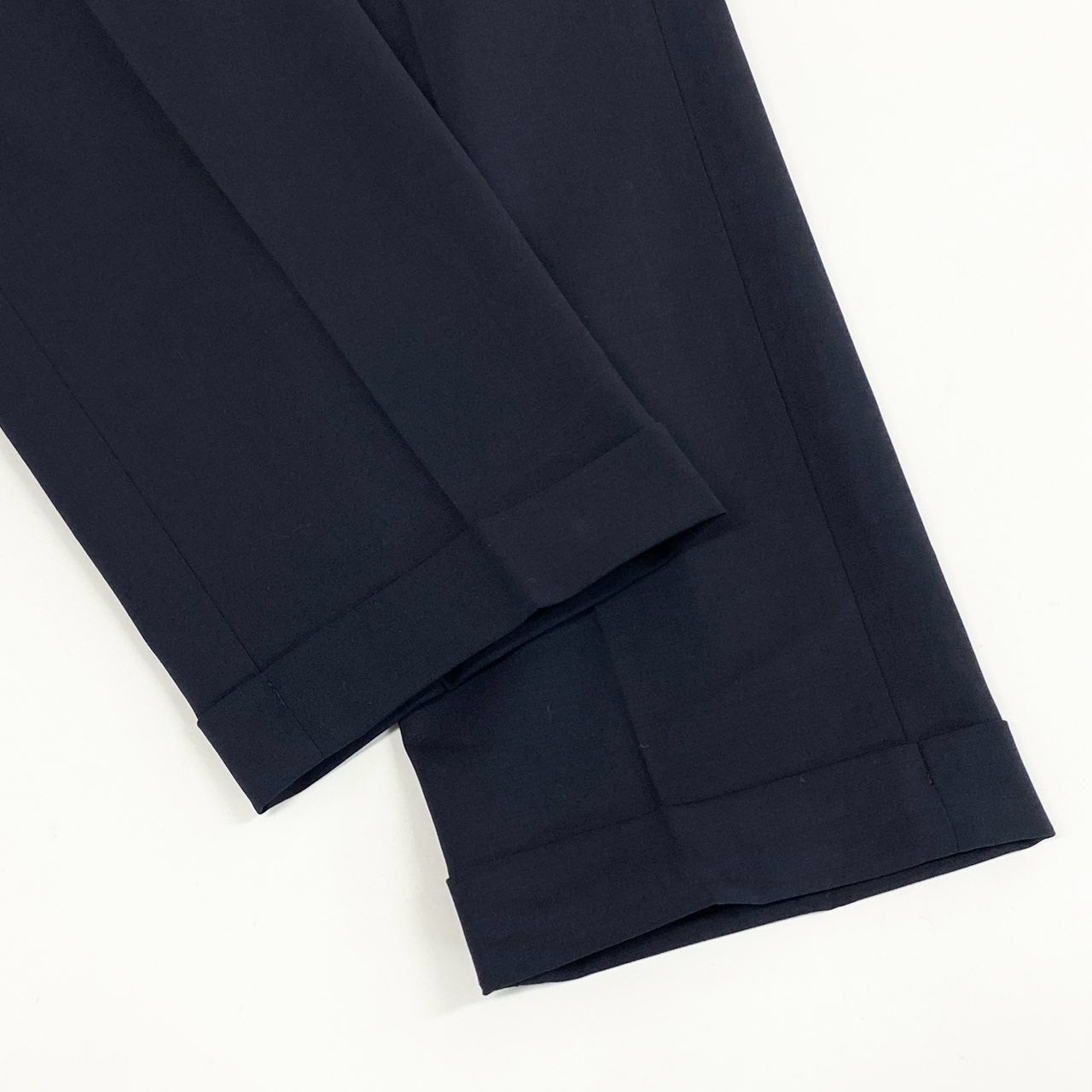 35k28④ 《美品》 PRADA プラダ イタリア製 スラックスパンツ テーパードパンツ バージンウール混 伸縮ストレッチ◎ ビジネス 通年 DNA559 44 ネイビー