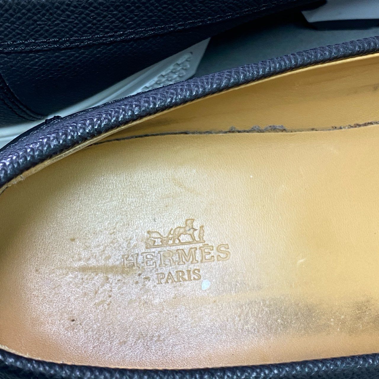 7b7 HERMES エルメス フラットシューズ スリッポン レザースニーカー Leather Hロゴ 保存袋付属 41 ネイビー