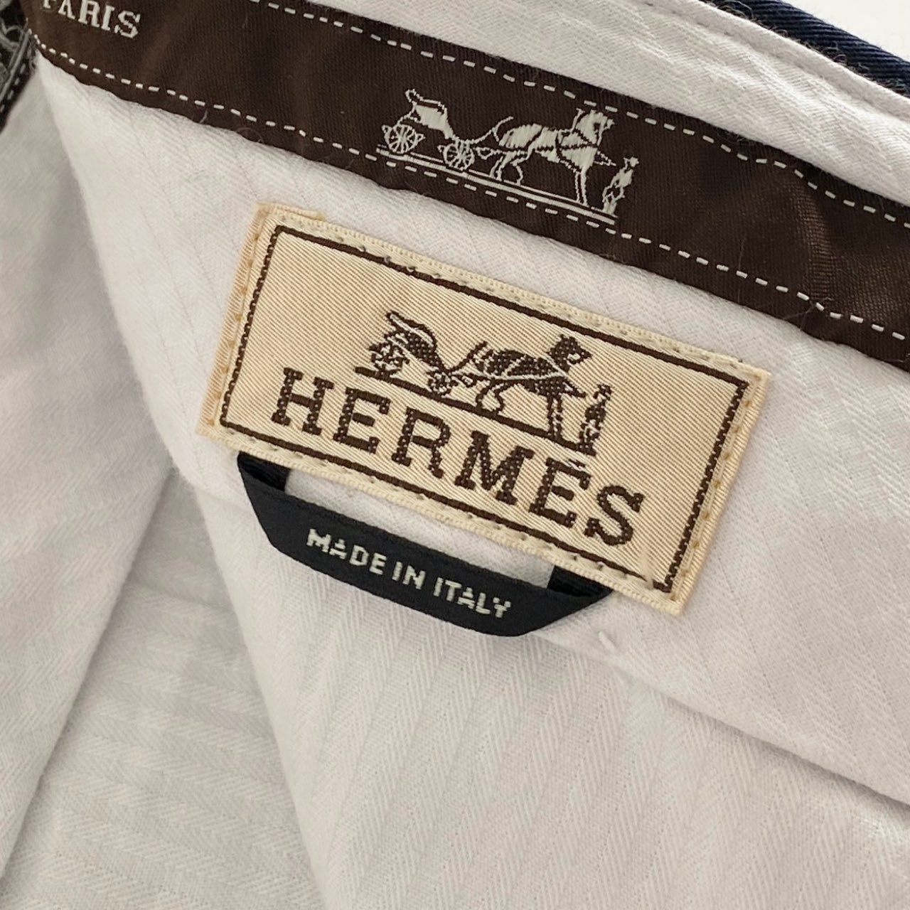 76j2 イタリア製 HERMES エルメス ショートパンツ ハーフパンツ サイズ52 ネイビー コットン100% メンズ 大きいサイズ
