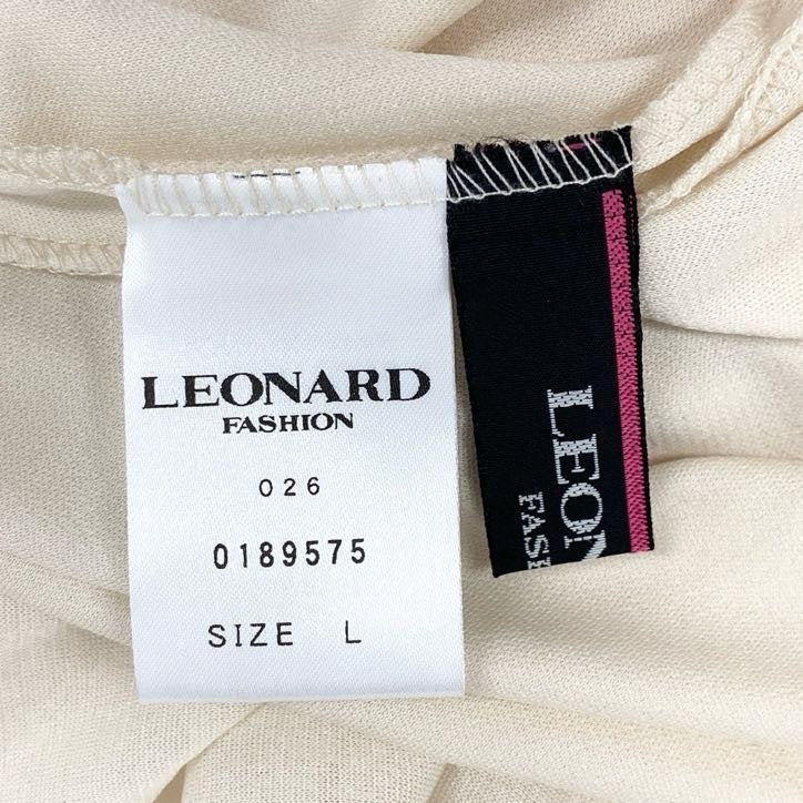 80g23 LEONARD レオナール ハイネック カンカン素材 ストレッチ ボトルネック 七分袖カットソー レディース 女性用 0189575 L ホワイト