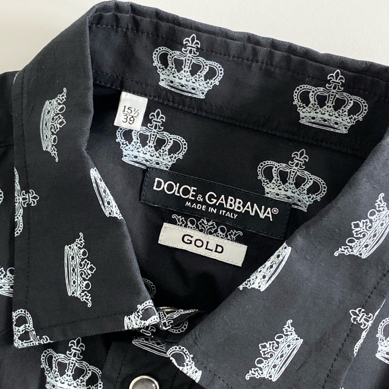 69e25 DOLCE&GABBANA GOLD ドルチェ&ガッバーナ ゴールド クラウン柄 長袖シャツ ウエスタンシャツ サイズ15 1/2 39 ブラック メンズ