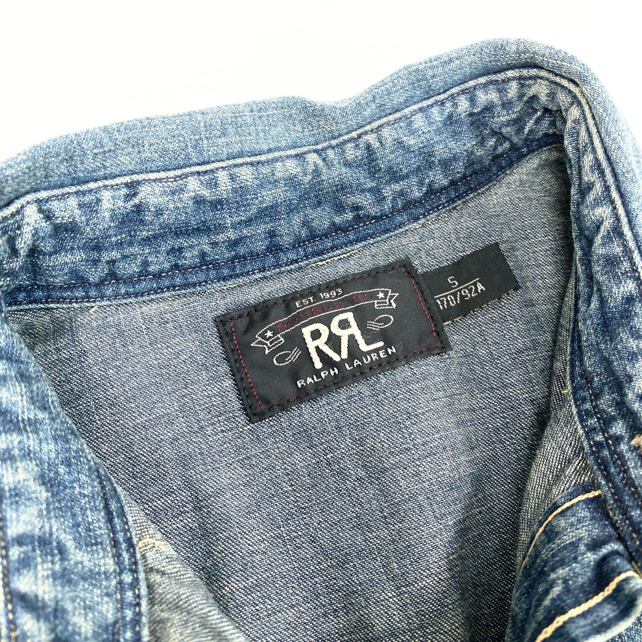 55h28 《美品》RALPH LAUREN RRL ラルフローレン ダブルアールエル 長袖シャツ デニムシャツ ウエスタンシャツ ロングスリーブ Sサイズ インディゴ メンズ 男性用k02i