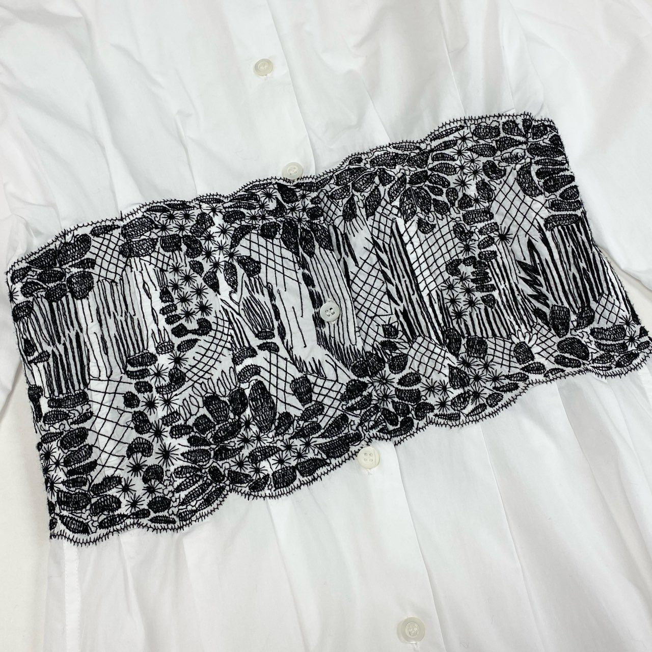 54d8 DRIES VAN NOTEN ドリスヴァンノッテン レース刺繍 長袖 シャツワンピース ドレス ブラウス トップス 34 ホワイト コットン