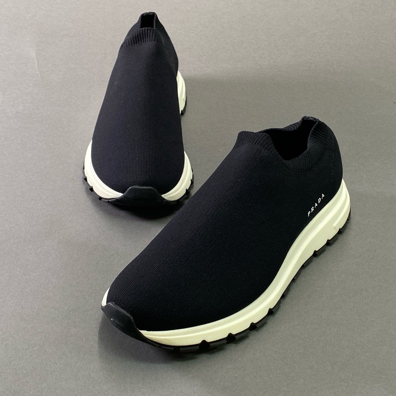 1d21 《美品》 PRADA プラダ Knit Socks Sneakers ニットソックス スニーカー 6 ブラック シューズ スリッポン 箱付き