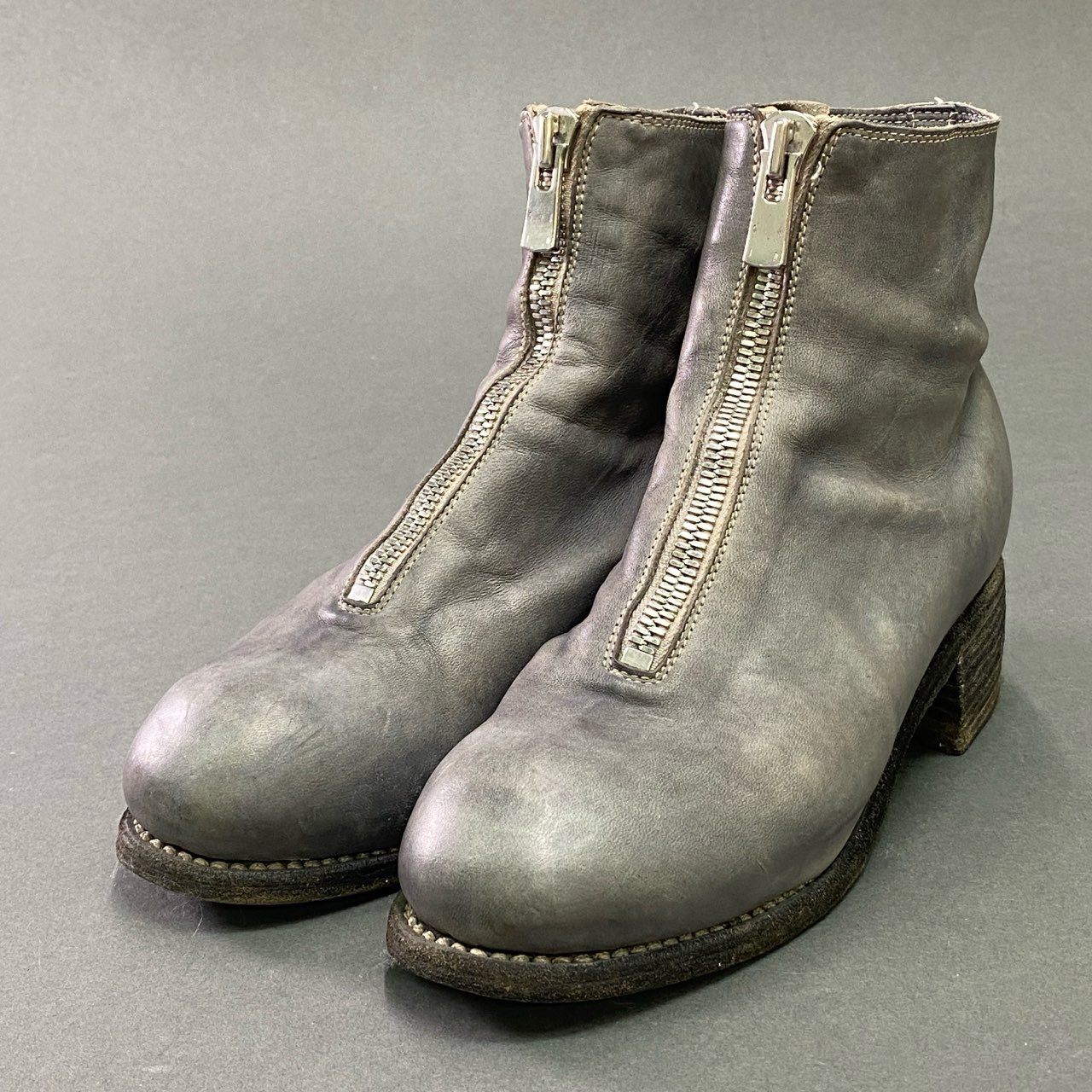 2c21 GUIDI グイディ PL1 フロントジップ ヴィンテージブーツ 37 / 24cm相当 グレー レザー 定番モデル シューズ イタリア製