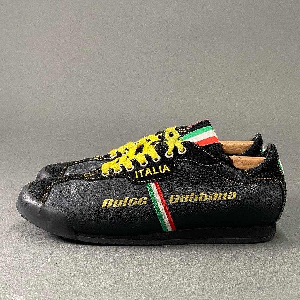 7d21 DOLCE&GABBANA ドルチェ&ガッバーナ ITALIA ローカットスニーカー レザースニーカー 7 ブラック レザー メンズ