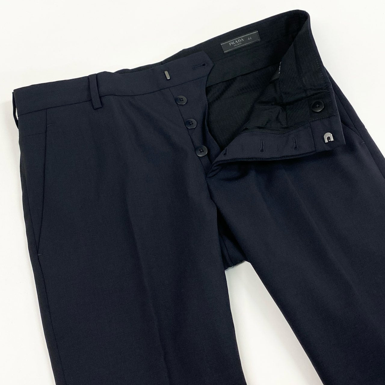 35k28② 《美品》 PRADA プラダ イタリア製 スラックスパンツ テーパードパンツ バージンウール ビジネス 通年 DNA559 44 ネイビー 綿100