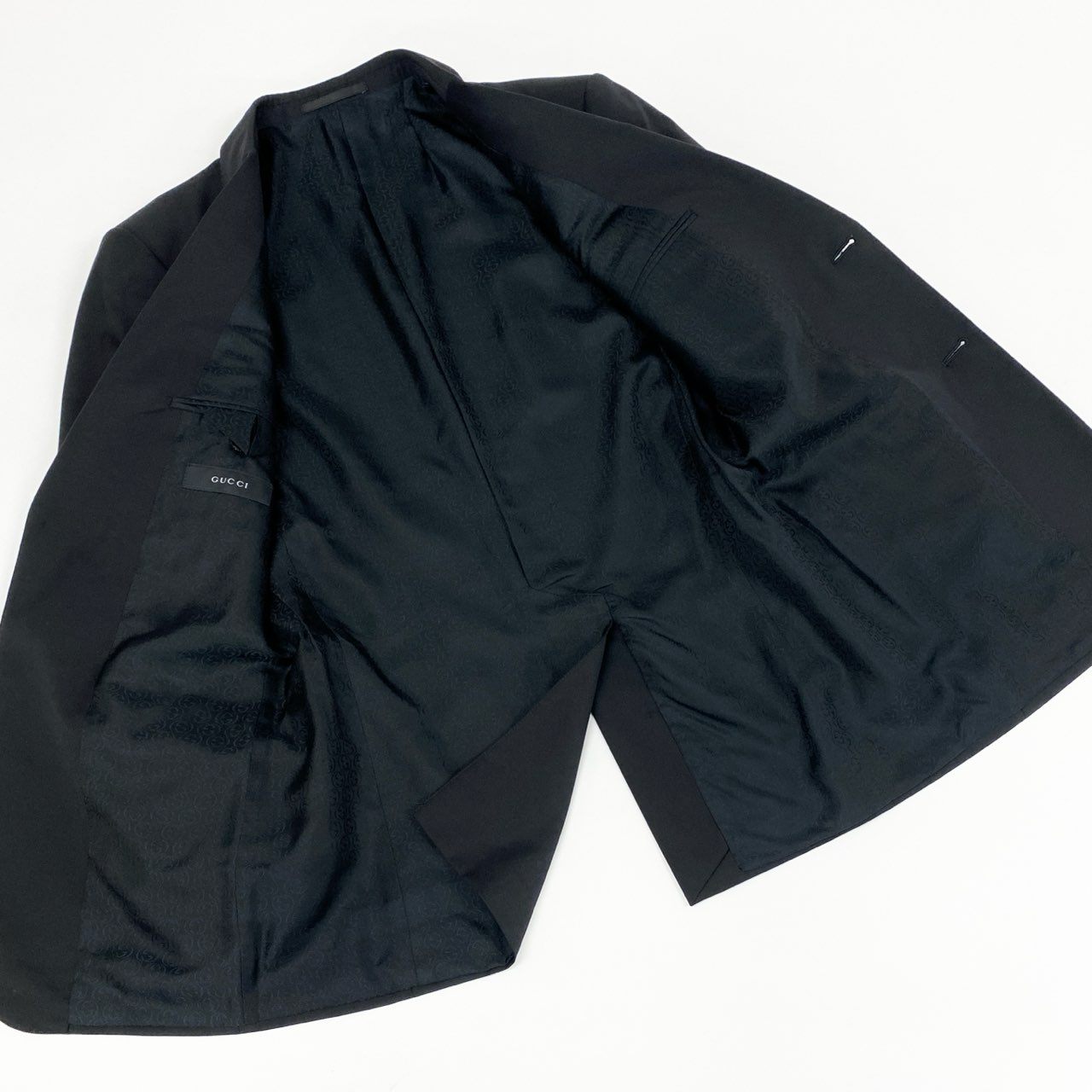 40a24 《美品》 GUCCI グッチ インターロッキングG フォーマル スーツ セットアップ 75907G 46 ブラック ビジネス セレモニー イタリア製
