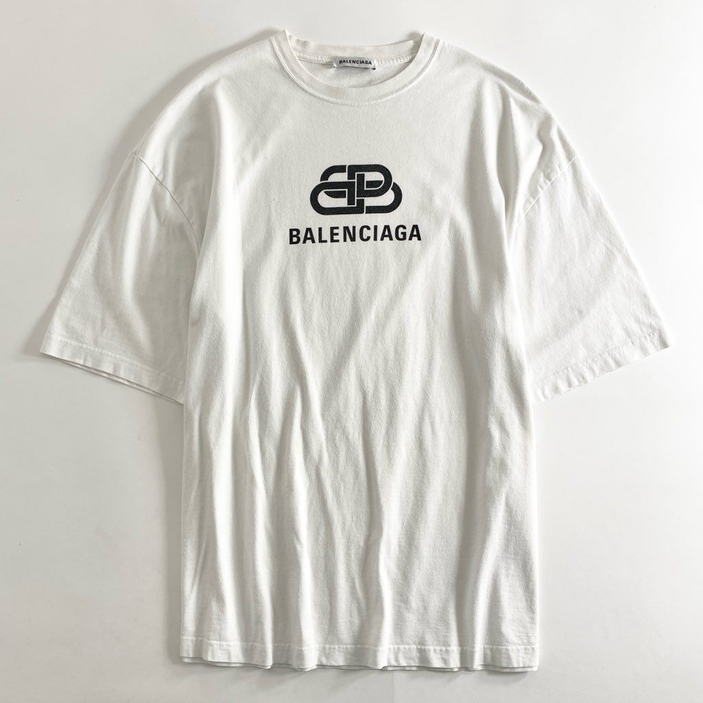 13e22 Balenciaga バレンシアガ オーバーサイズ BBロゴプリント Tシャツ カットソー 半袖 クルーネック 570813 M ホワイト  コットン