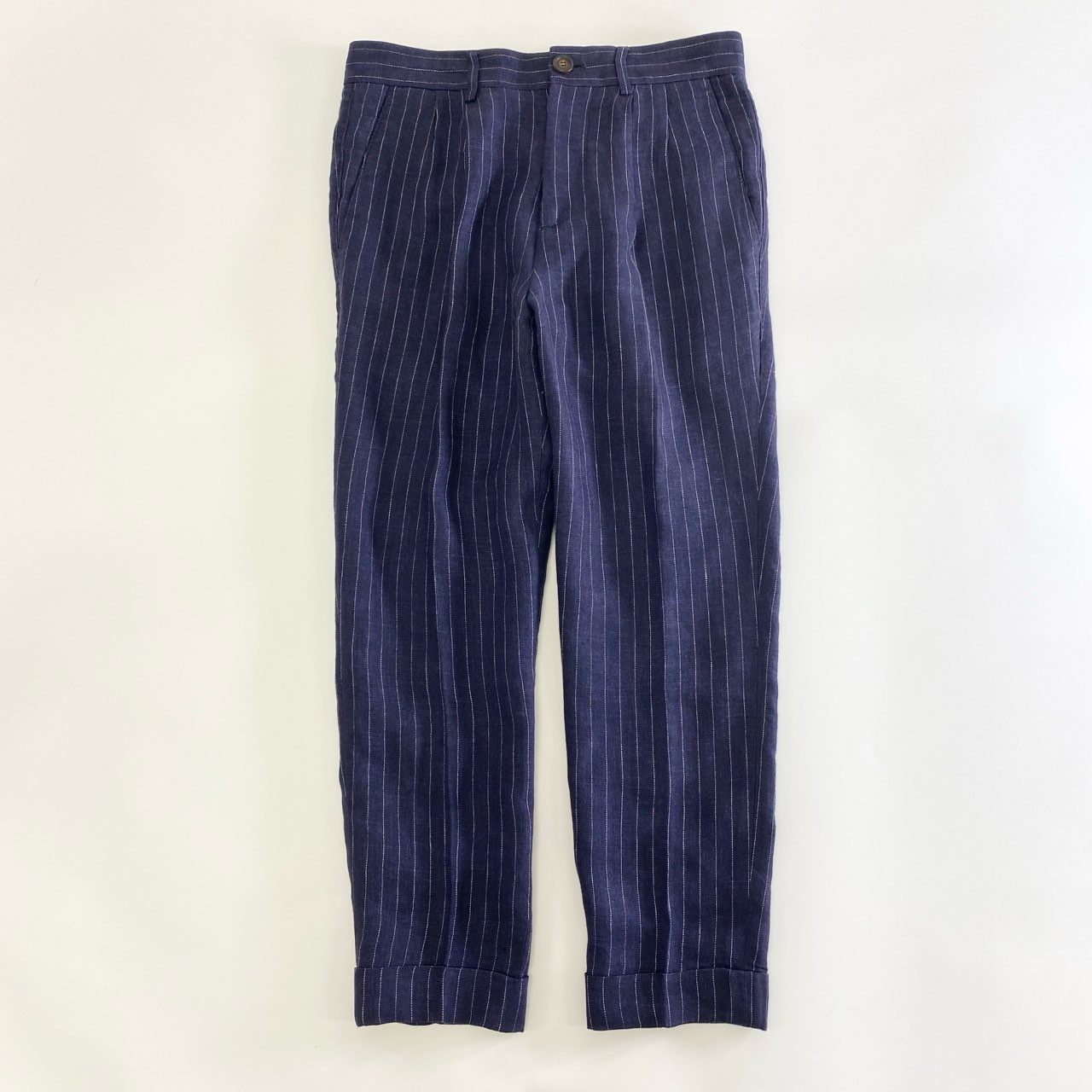 10j31 BRUNELLO CUCINELLI ブルネロクチネリ スラックスパンツ リネンパンツ ボトムス サイズ44 ネイビー ストライプ リネン100% メンズ イタリア製