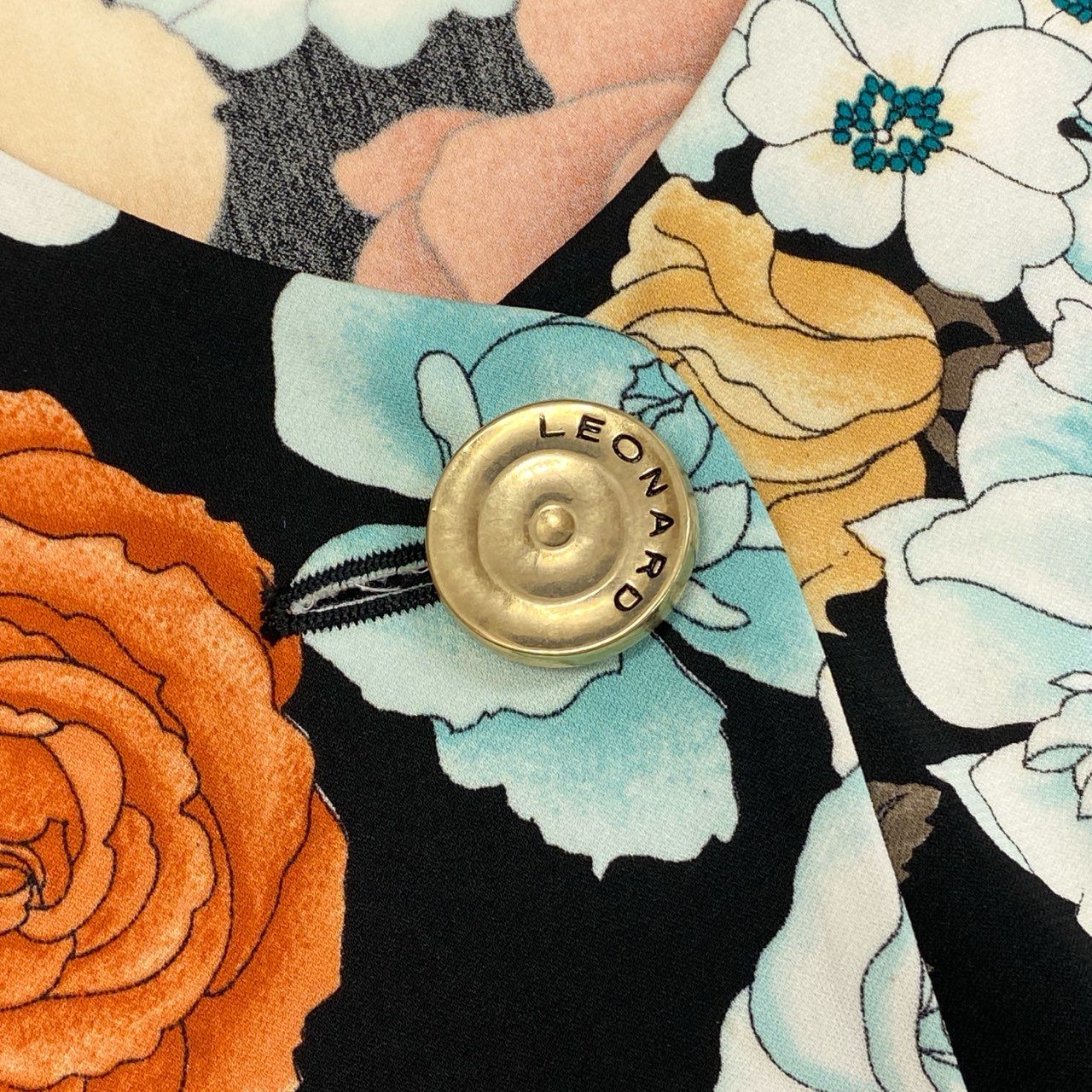 41c8 《極美品》 LEONARD レオナール カンカン素材 薄手コート 花柄 羽織り ロングカーディガン L マルチカラー レディースu02t