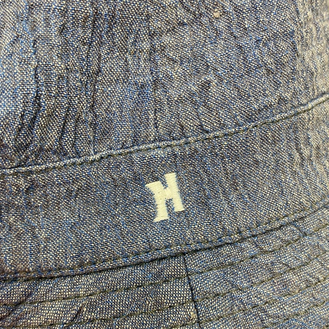 b17 HERMES エルメス 刺繍Hロゴ バケットハット 58 ブルー 帽子 シワ加工