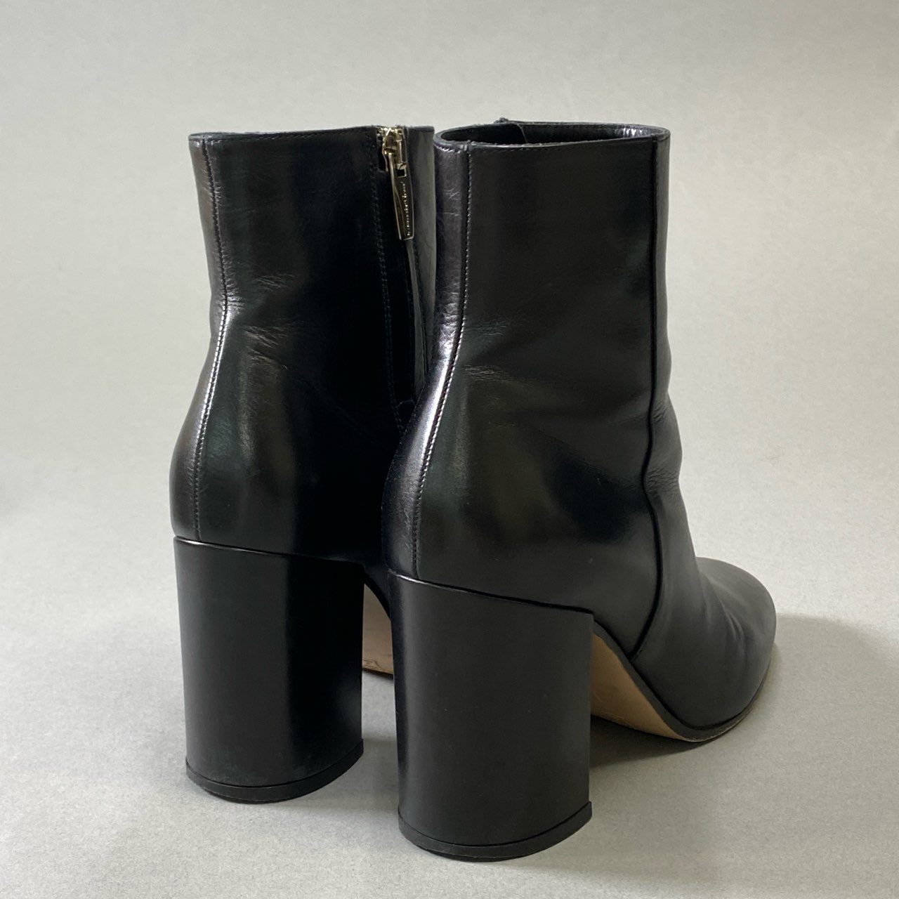 5j16 Gianvito Rossi ジャンヴィトロッシ ショートブーツ レザーブーツ チャンキーヒール スクエアトゥ Leather 35 ブラックu02t