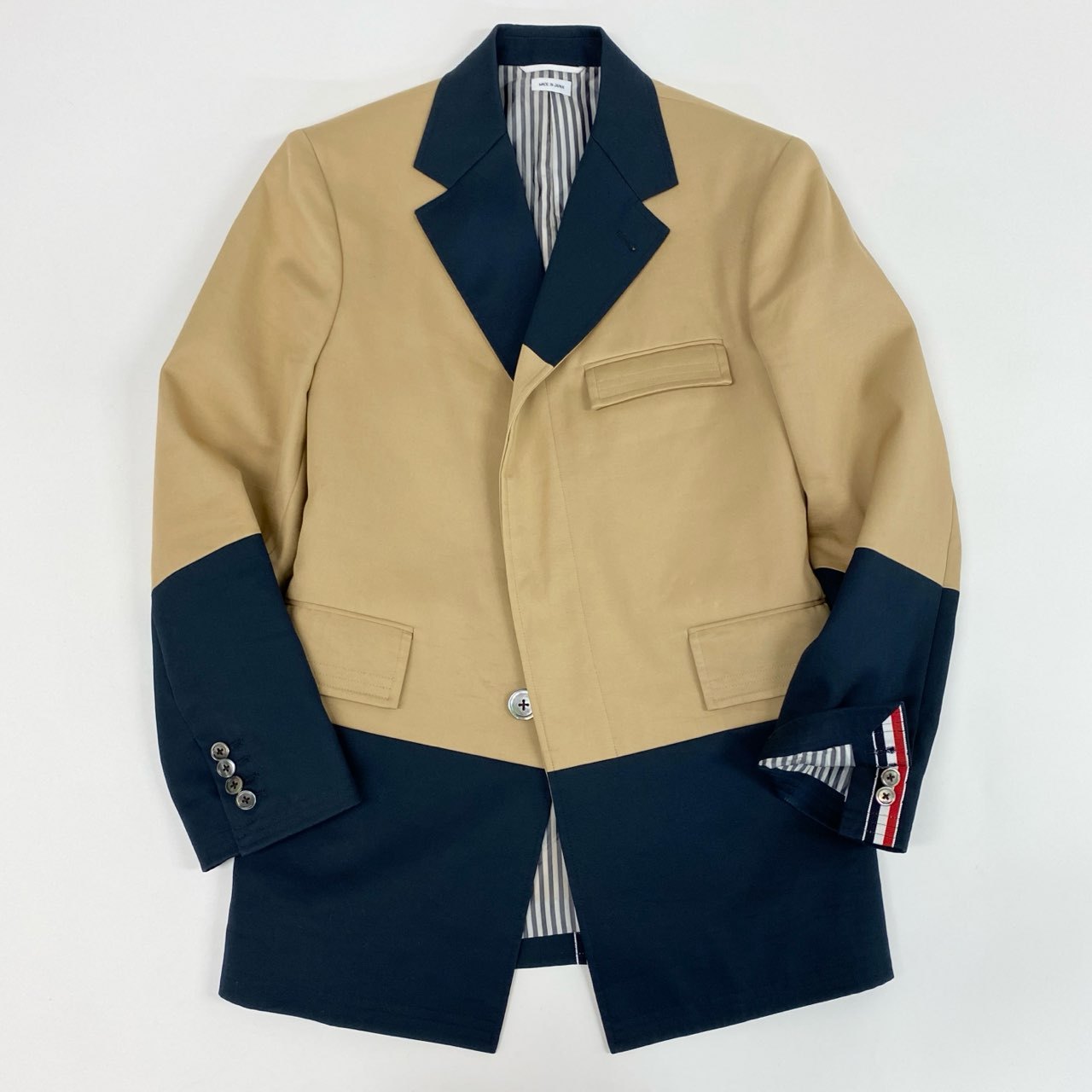19k29 TOM BROWN トムブラウン バイカラー 3B テーラードジャケット 1 ベージュ ネイビー ブレザー 比翼ボタン 日本製