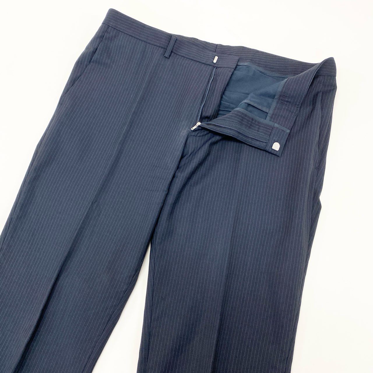 50h25 HUGO BOSS ヒューゴボス REDA SUPER110 セットアップ スーツ ストライプ ビジネス フォーマル 48 ネイビー ウール メンズo07t