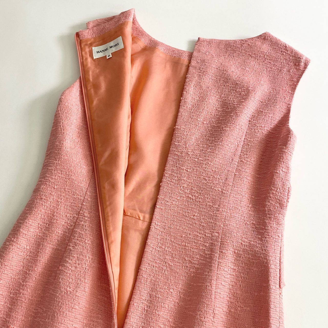 50c21 《未使用》 定価¥86,900 HANAE MORI ハナエモリ ノースリーブワンピース 40 ピンク ドレス ウエストリボン タグ付き