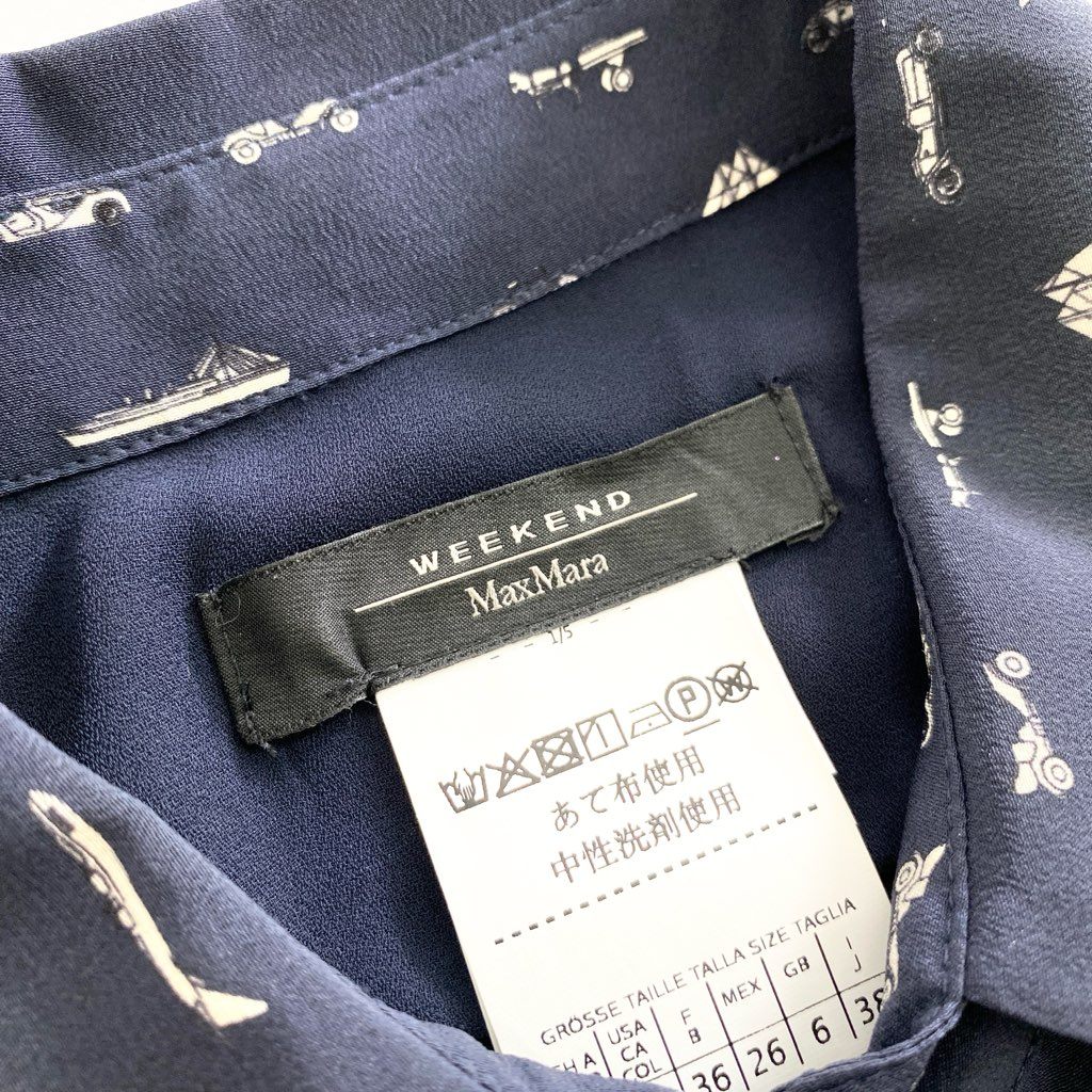 26h9 WEEKEND Max Mara ウィークエンド マックスマーラ VEHICLE SILK SHIRT シルクシャツ 38 ネイビー ブラウス モロッコ製