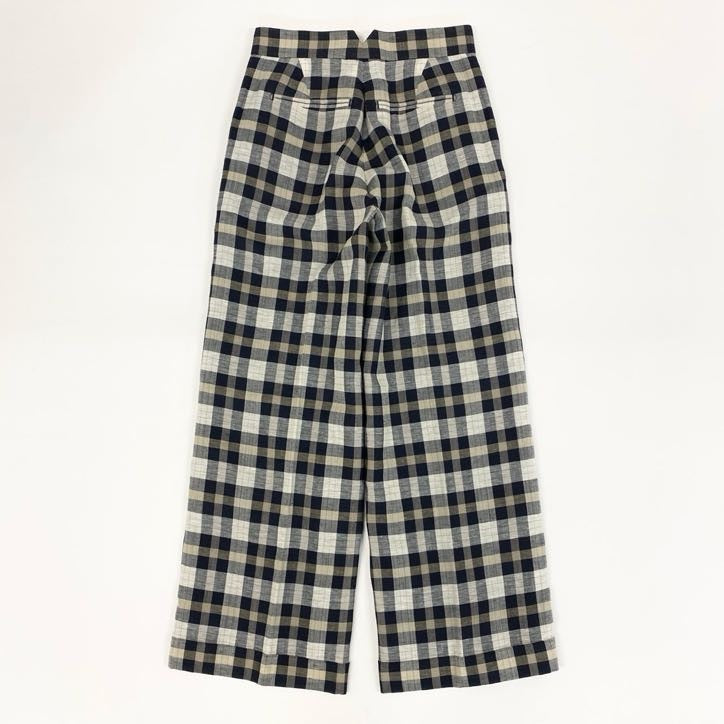 64g24【美品】 Drawer ドゥロワー ギンガムチェックパンツ スラックスパンツ ワイドパンツ リネン混紡 レディース 女性用 6514-236-0873 ブラック系_