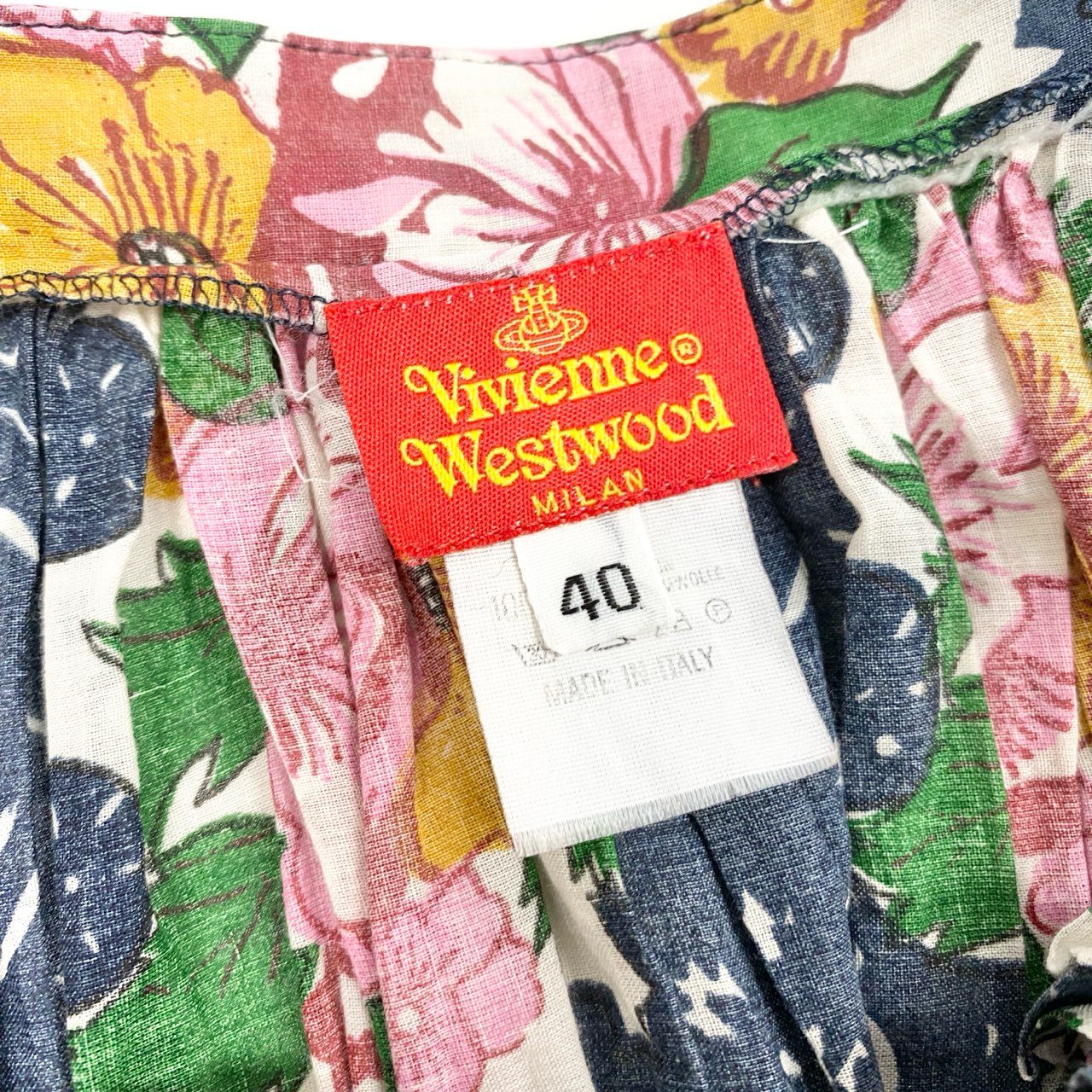 55h28 Vivienne Westwood ヴィヴィアンウエストウッド 花柄ワンピース フレアワンピース レースアップ スクエアネック vintage イタリア製 40サイズ マルチカラー レディース 女性用k02i