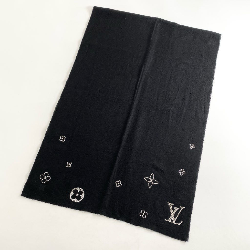 1f8 LOUIS VUITTON ルイヴィトン エトール モンテカルロ カシミヤ100% ラインストーン マフラー ストール M74268 ブラック cashmere LV イタリア製 ショール