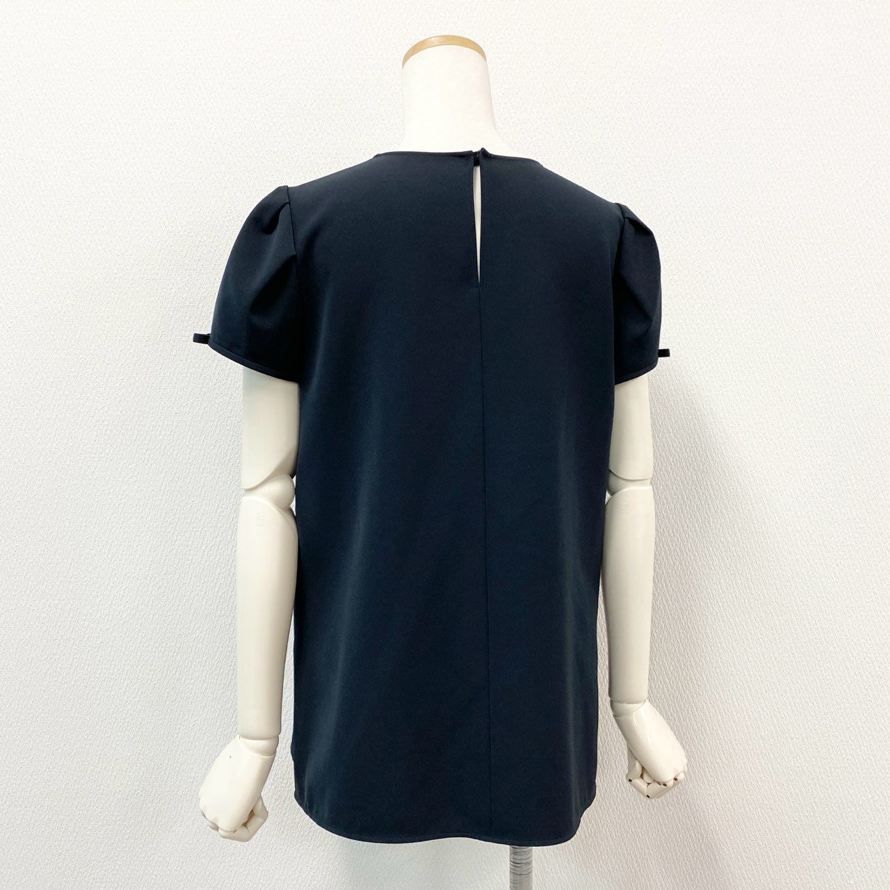 64d30 FOXEY NEW YORK フォクシーニューヨーク パフスリーブ 半袖カットソー Tシャツ ブラウス リボン 37330 サイズ40 ミッドナイトブルー レディース