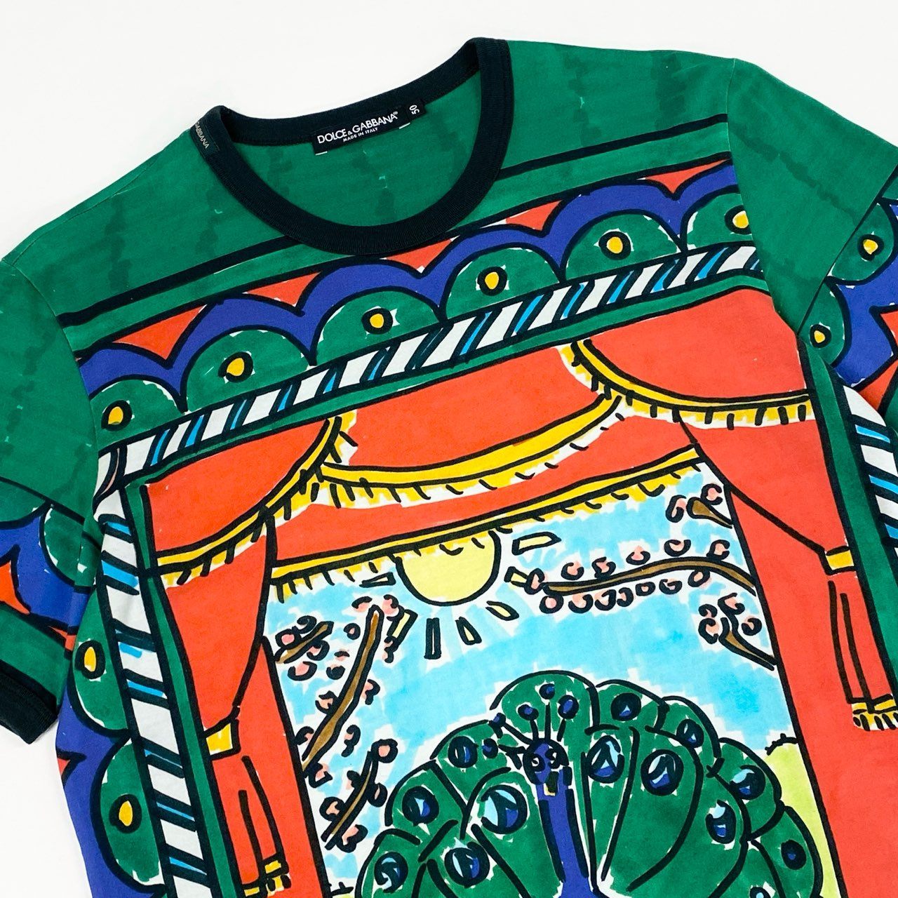 5c21 DOLCE&GABBANA ドルチェアンドガッバーナ ドルガバ 半袖Tシャツ 総柄プリントカットソー トップス 孔雀プリント クルーネックシャツ G8FV4T 50 マルチカラー コットン100%