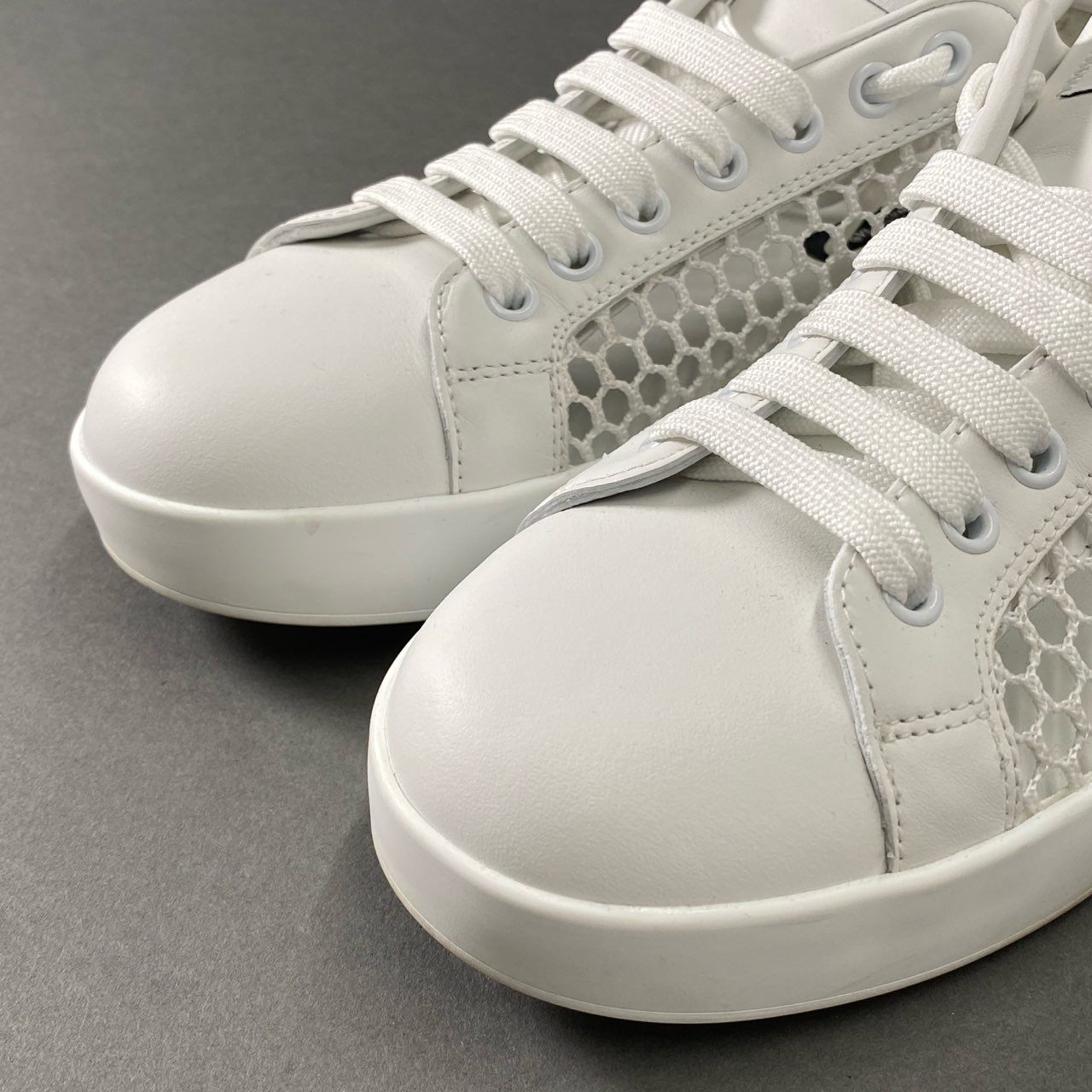 6i27 DOLCE&GABBANA ドルチェアンドガッバーナ イタリア製 メッシュパネル ローカットスニーカー シューズ 38 ホワイト レザー