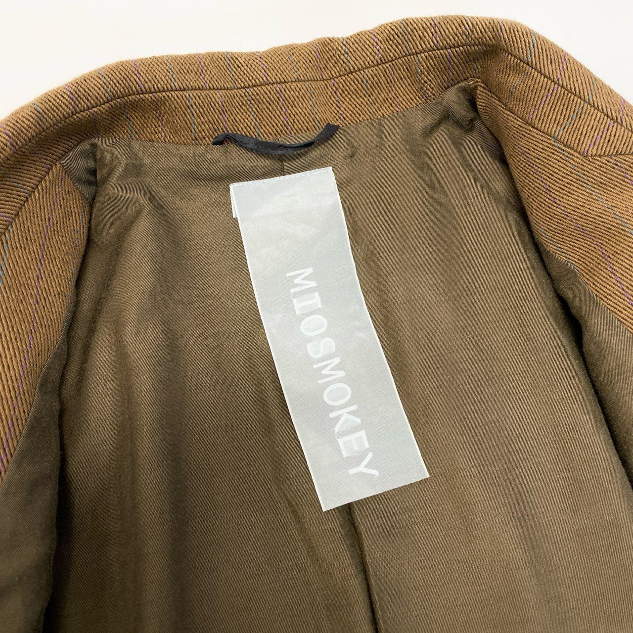 15c5 MIOSMOKEY ミオズモーキー 22AW カットオフ ベスト STRIPE CUT OFF GILET ロングジレ サイズ36 ベージュ レディース アウターk02i