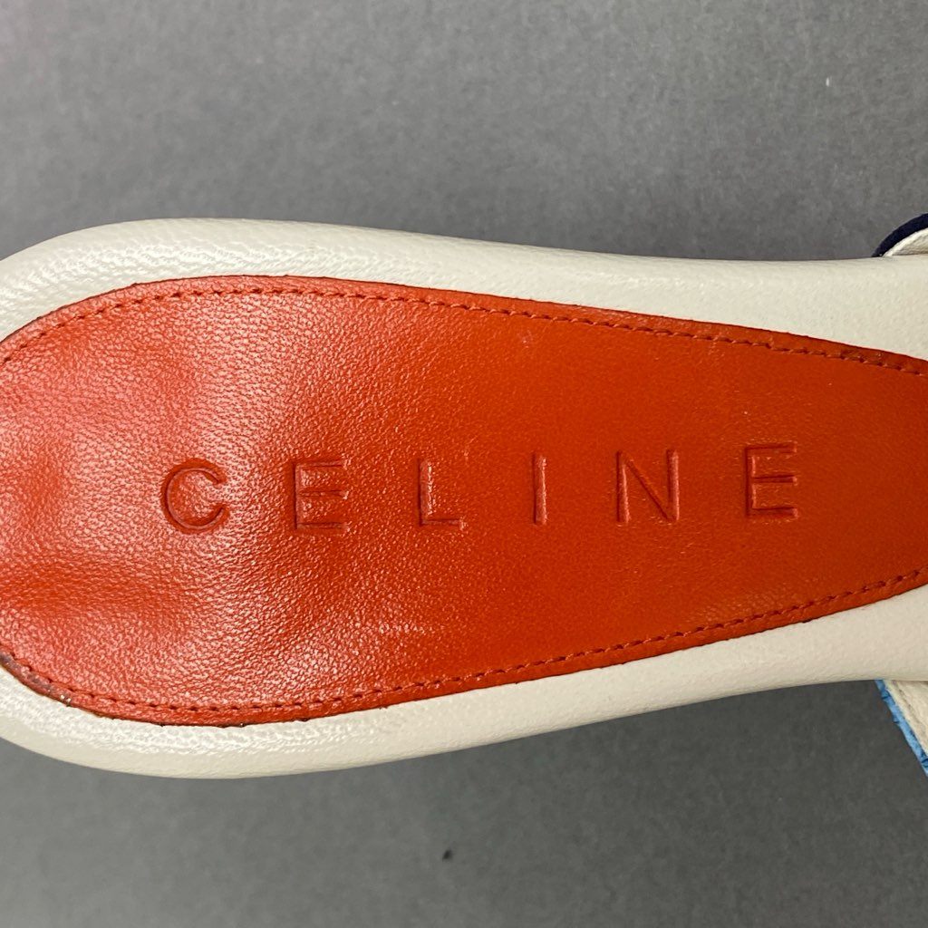 3d3 《美品》 CELINE セリーヌ マルチレザー ヒールサンダル 36 ホワイト マルチカラー Leather スエード カーフレザー イタリア製 シューズ
