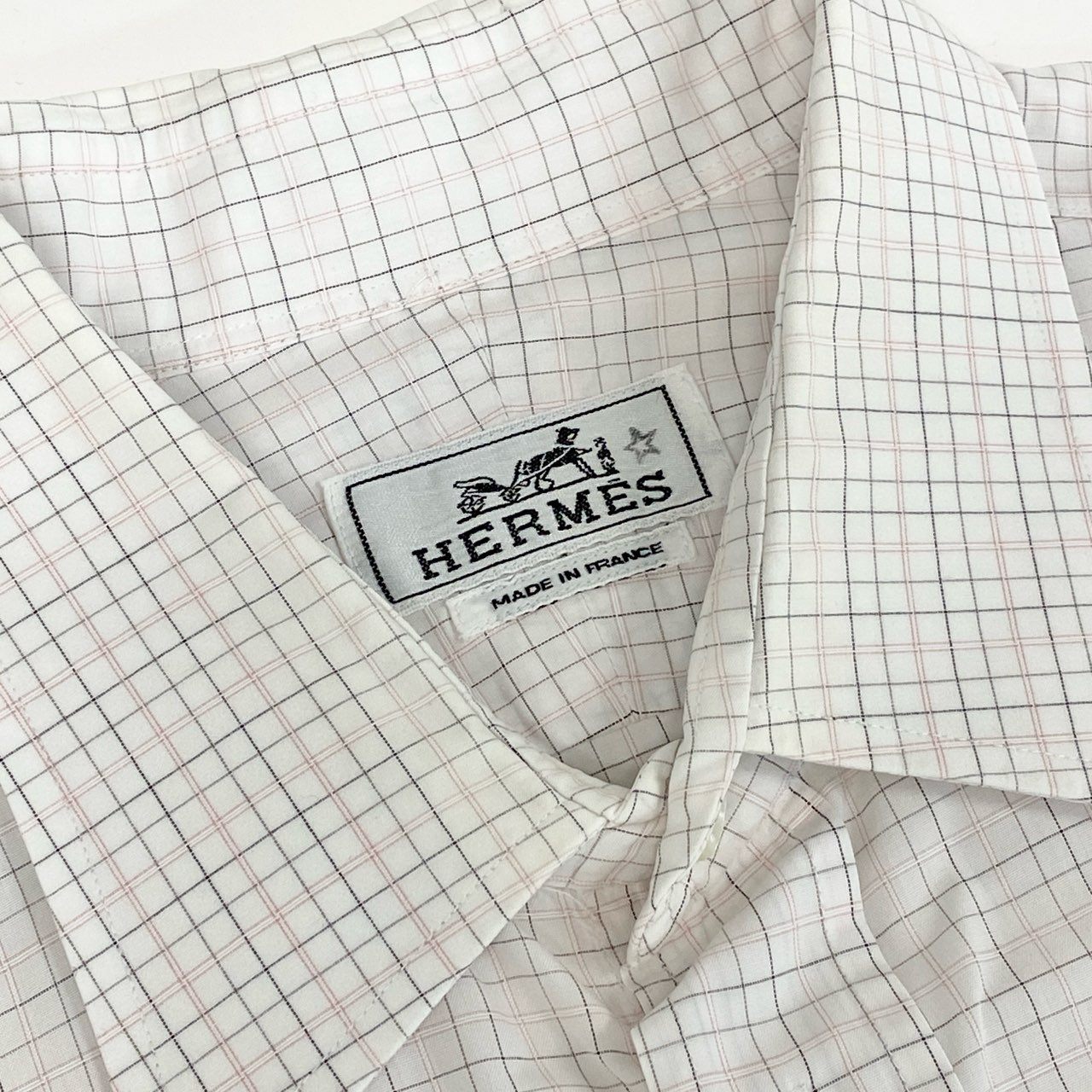 84e30 HERMES エルメス セリエボタン 長袖シャツ ロングスリーブ トップス ドレスシャツ 40 15 1/2 ホワイト ピンク コットン