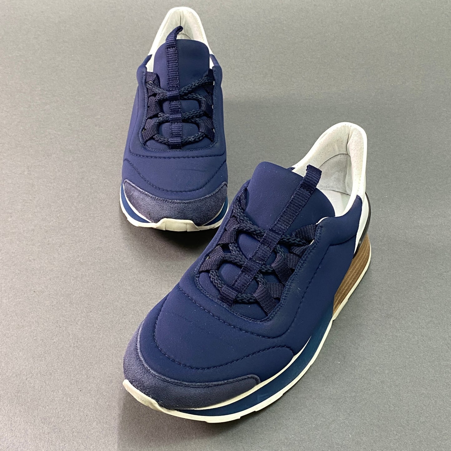 1g29《美品》 HERMES エルメス MILES マイルス スニーカー 37 1/2 ネイビー シューズ イタリア製 保存袋付き