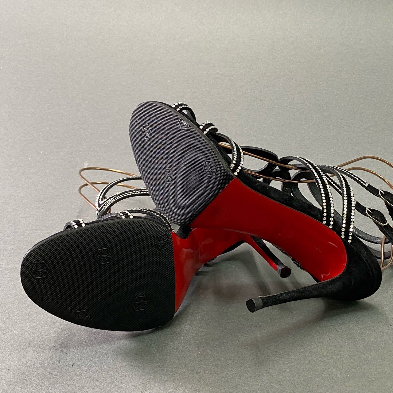 5e30 《極美品》 Christian Louboutin クリスチャンルブタン RENEE STRASS 100 ラインストーン クリスタルヒールサンダル 36 ブラック スエードレザー パンプス 箱付き