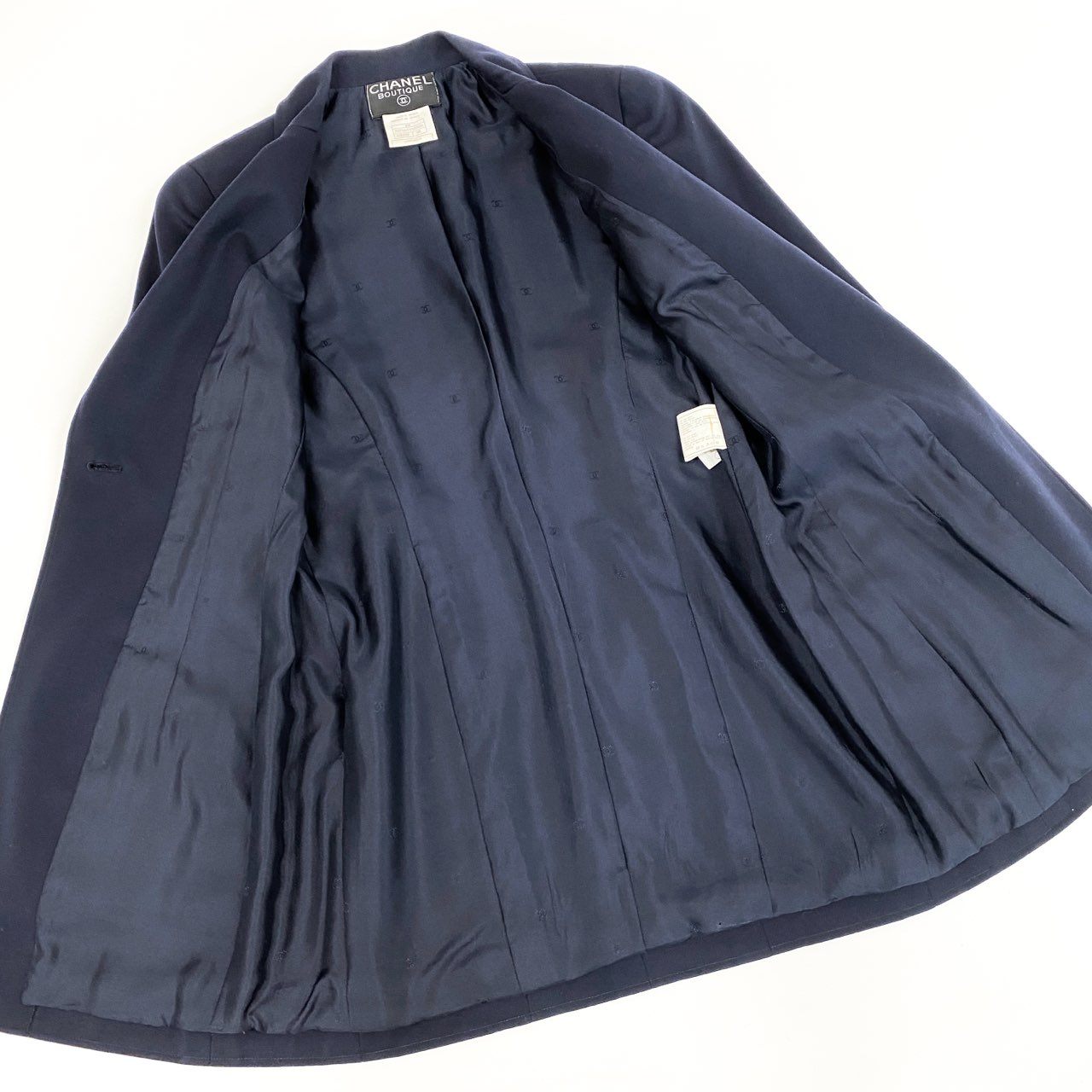 8d2 CHANEL シャネル 97P P07665V05526 テーラードジャケット ブレザー ココマークボタン サイズ38 ネイビー ウール100% レディース VINTAGE フランス製