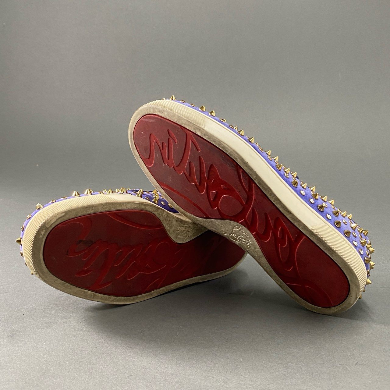 5i27 Christian Louboutin クリスチャンルブタン スパイクスタッズ スリッポンシューズ スニーカー イタリア製 37 1/2 ブルー パープル スエードレザー