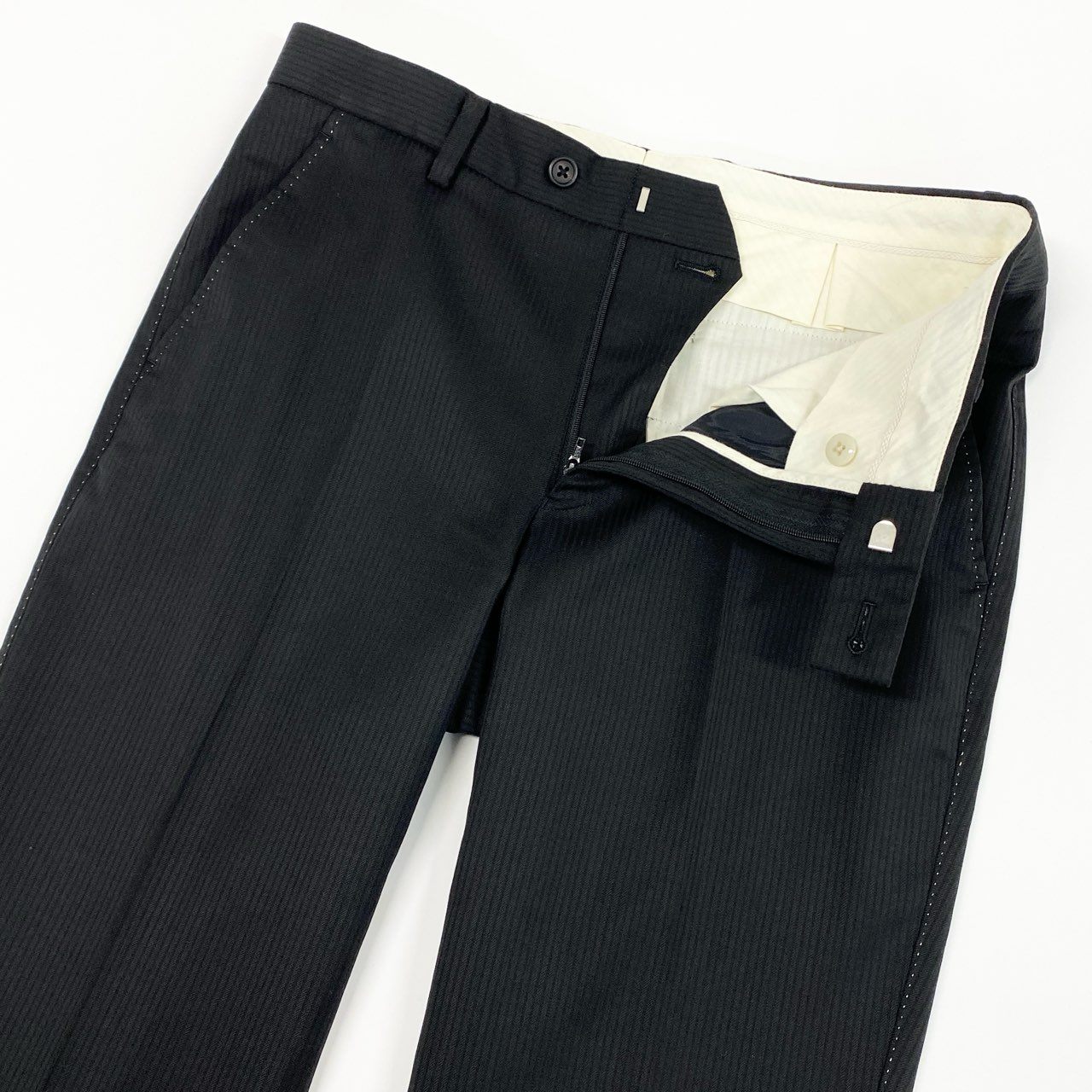51a15 《美品》 Paul Smith ポールスミス 裏地花柄 シングルスーツ セットアップ テーラードジャケット/スラックス チェルッティ生地 サイズM ブラック ストライプ メンズ 日本製