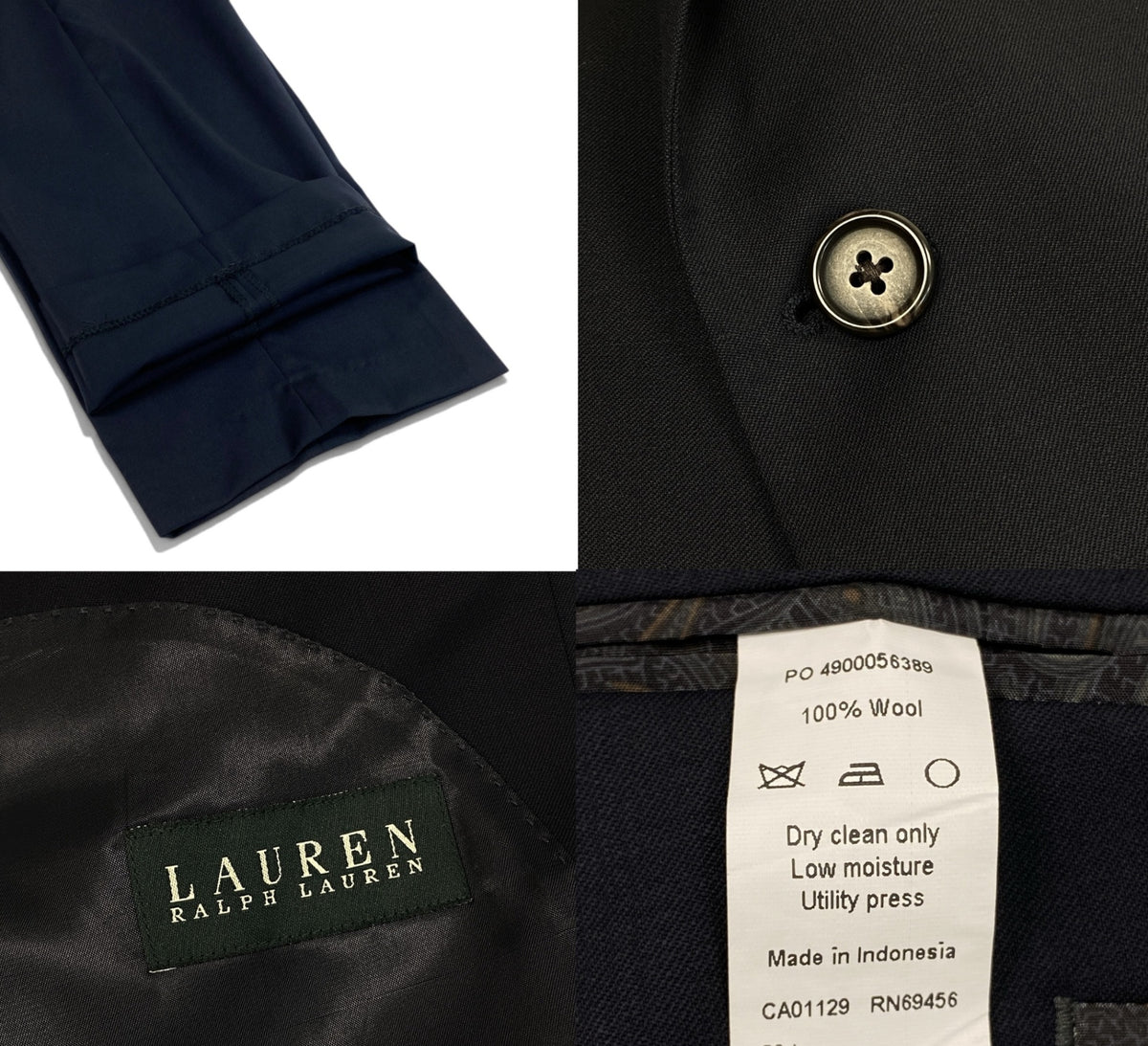62j5 【美品】LAUREN RALPH LAUREN ローレンラルフローレン 大きいサイズ スーツセットアップ テーラードジャケット スラックスパンツ 50Lサイズ ネイビー ウール100% メンズ 男性用u02t