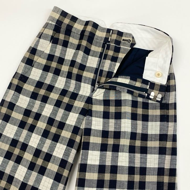 64g24【美品】 Drawer ドゥロワー ギンガムチェックパンツ スラックスパンツ ワイドパンツ リネン混紡 レディース 女性用 6514-236-0873 ブラック系_
