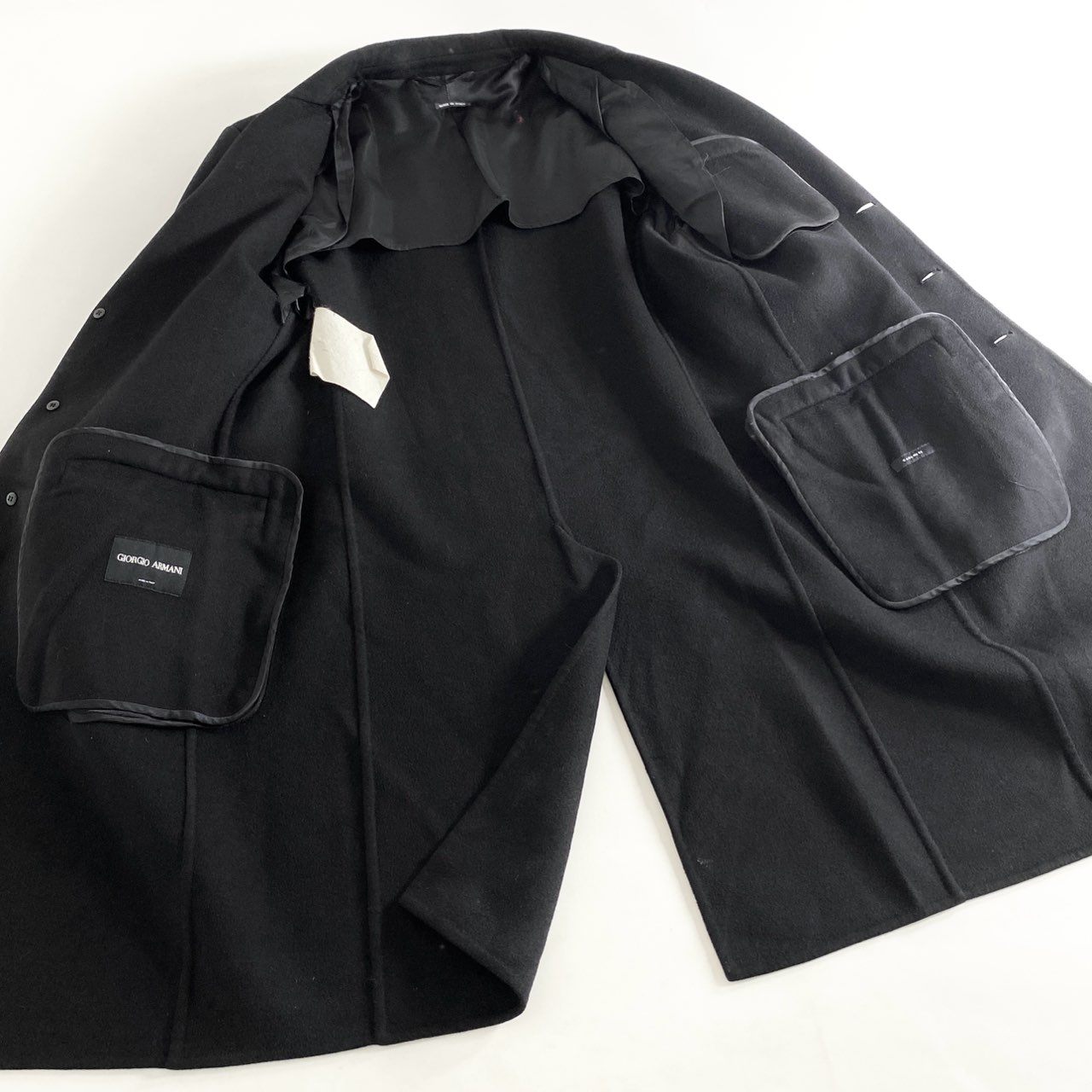 85h28 イタリア製 GIORGIO ARMANI ジョルジオアルマーニ カシミヤコート チェスターコート ロングコート サイズ46 ブラック カシミヤ100% メンズ 紳士服