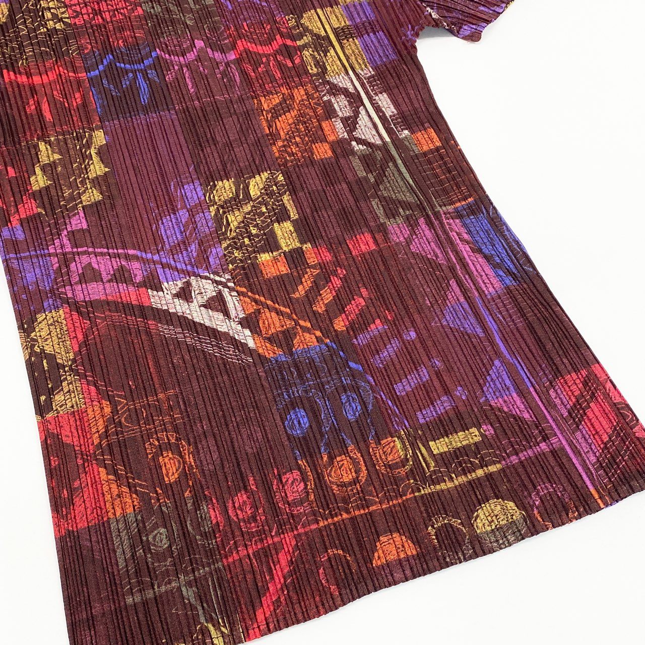 47b28 【美品】 PLEATS PLEASE プリーツプリーズ イッセイミヤケ 総柄プリーツカットソー トップス PP71-JK581 サイズ3 マルチカラー ポリエステル100% レディース