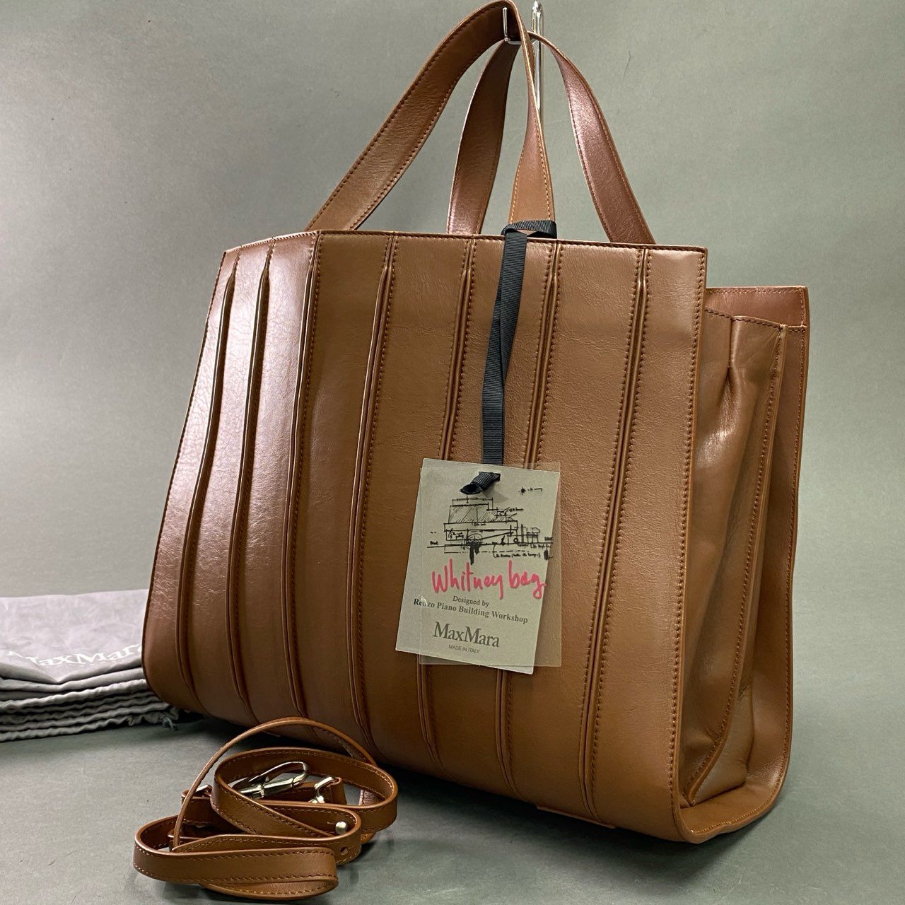 Cb10 定価¥267,300 Max Mara マックスマーラ Whitney Bag ホイットニーバッグ ブラウン レザー by Renzo Piano 2WAY 高級 鞄